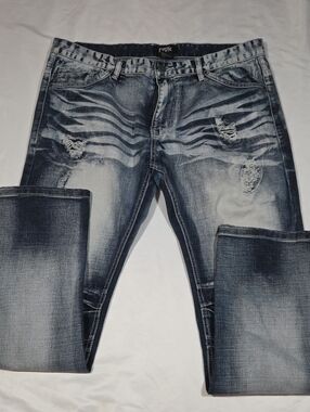 Fbrk Distressed Straight Leg Blue Jeans Size 38x32